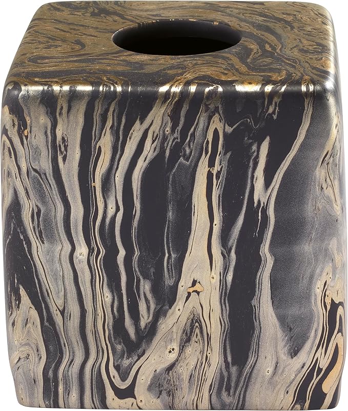 Nicole Miller - Tissue Box Cover, Resin Countertop Accessories, Multipurpose Home Decor, Dorm Room Essentials (Harper Collection, Black/Gold)