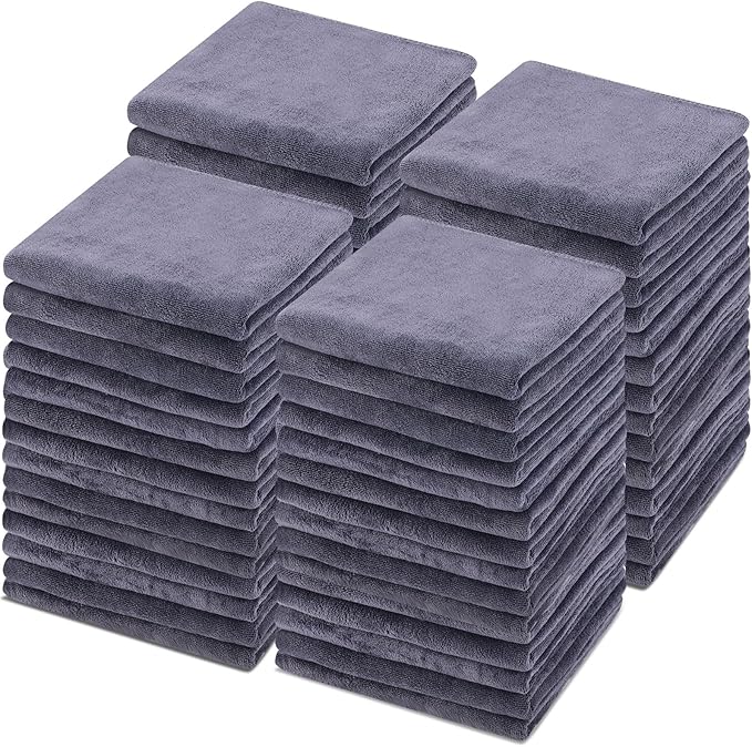 50 Pack Bleach Proof Towels Microfiber Absorbent Resistant Hair Hand Towels Bulk Quick Dry for Barber Gym Bath Spa Shaving (Grey,Classic)