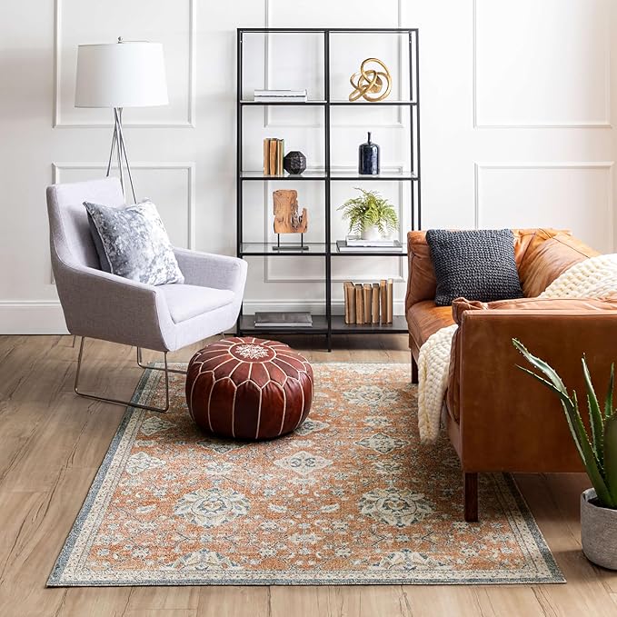 Mohawk Home Garrett Floral Ornamental Pumpkin Orange 7' 10" x 10' Area Rug Perfect for Living Room, Dining Room, Office