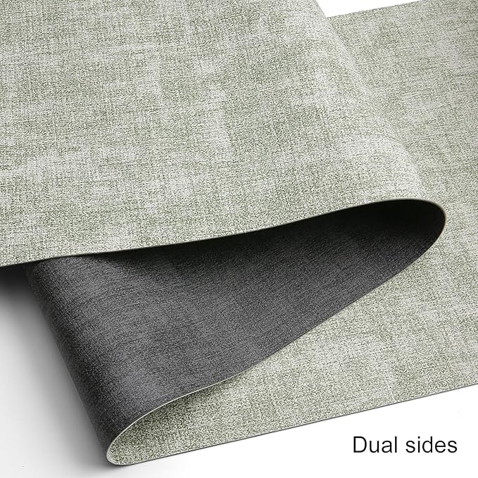 Table Runners 94 Inches Long, Dual-Sided Faux Leather Farmhouse Table Runner Waterproof Non-Slip for Living Room Party Home Decor Holiday Decorations(Gray Grass Green, 12 x 94 Inch)