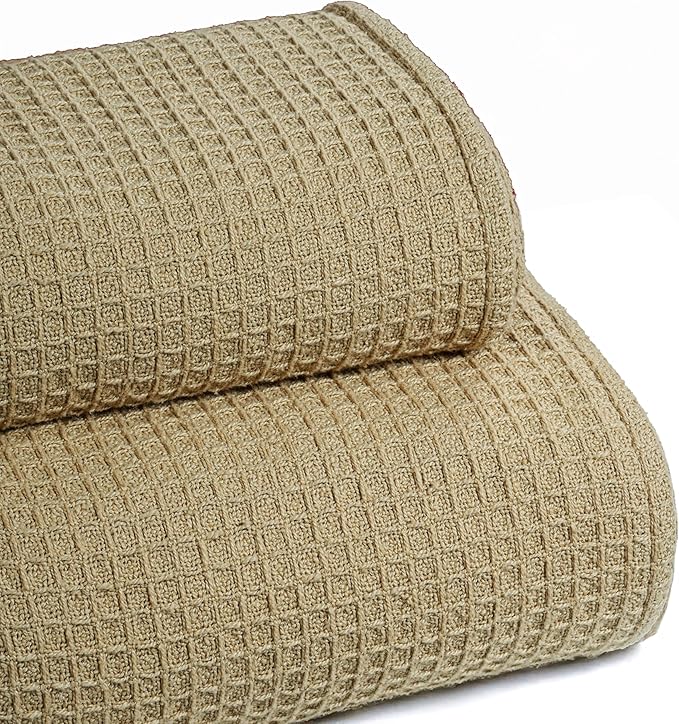Bed & Bath Home Premium 100% Cotton Waffle Weave Blanket Twin Size – Soft Breathable Lightweight Comfort, Natural All-Season Bed Blanket, Easy-Care Bedspread for Bed & Couch (Khaki)