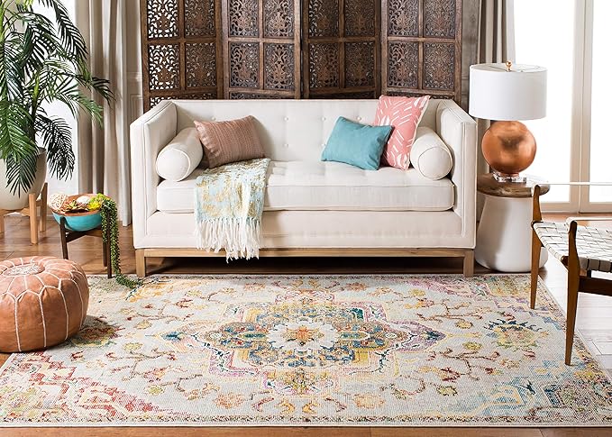 SAFAVIEH Crystal Collection Accent Rug - 4' x 6', Light Blue & Grey, Medallion Distressed Design, Non-Shedding & Easy Care, Ideal for High Traffic Areas in Entryway, Living Room, Bedroom (CRS501M)