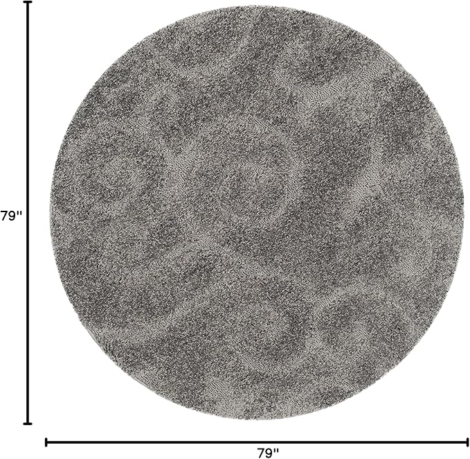 SAFAVIEH Florida Shag Collection Area Rug - 6'7" Round, Grey, Scroll Design, Non-Shedding & Easy to Clean, High-Low Plush Pile, Ideal for Living Room, Bedroom, Dining Space (SG455-8013)