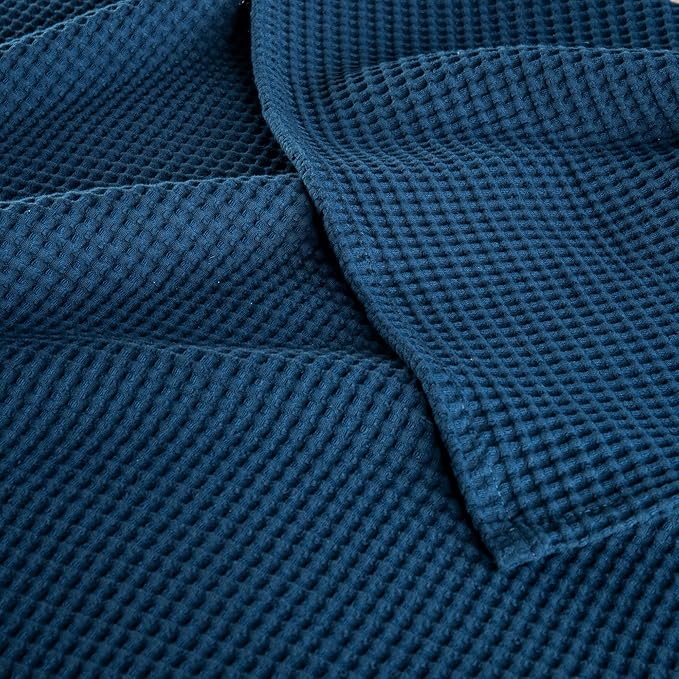 Exclusivo Mezcla 100% Cotton Waffle Weave Throw Blanket, Soft, Lightweight and Breathable Muslin Gauze Blanket for Couch, Sofa, All Season, 50"x70", Navy Blue