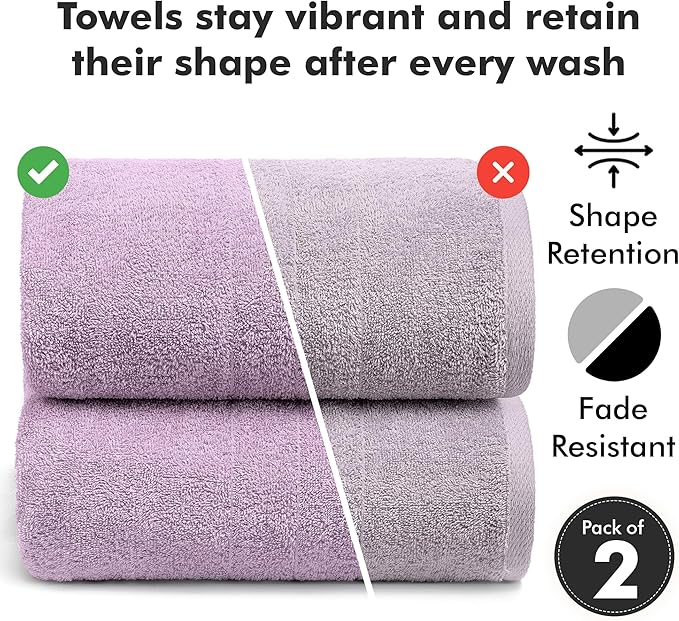 Bath Sheets – Extra Large Bathroom Sheet Set – Pack of 2 Jumbo Towels Lilac (71x35in) – 100% Cotton Soft Quick Dry Large Bath Towels for Adults Hotel Spa Bathroom Use