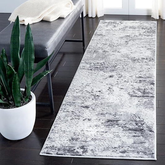 SAFAVIEH Amelia Collection Runner Rug - 2'2" x 6', Grey & Ivory, Modern Abstract Design, Non-Shedding & Easy Care, Ideal for High Traffic Areas in Living Room, Bedroom (ALA705G)