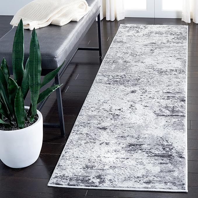 SAFAVIEH Amelia Collection Runner Rug - 2'2" x 8', Grey & Ivory, Modern Abstract Design, Non-Shedding & Easy Care, Ideal for High Traffic Areas in Living Room, Bedroom (ALA705G)