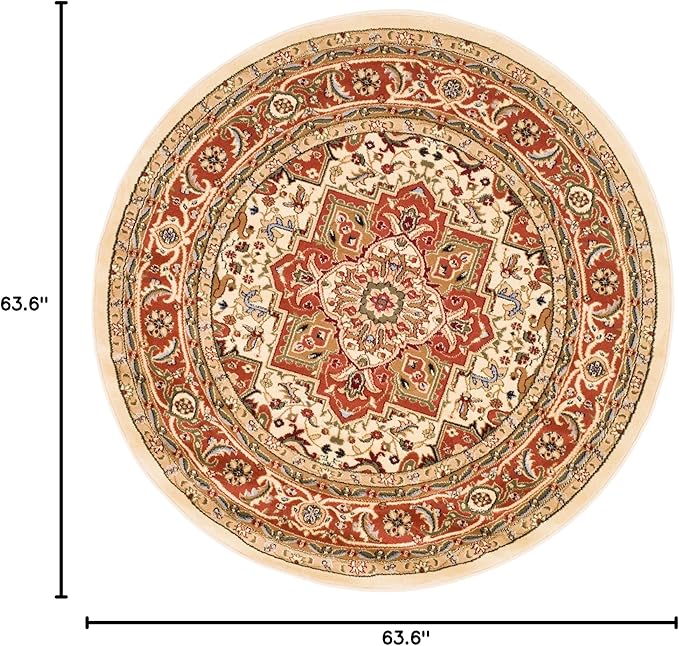 SAFAVIEH Lyndhurst Collection 5'3" Round Ivory / Rust LNH330R Traditional Oriental Non-Shedding Dining Room Entryway Foyer Living Room Bedroom Area Rug