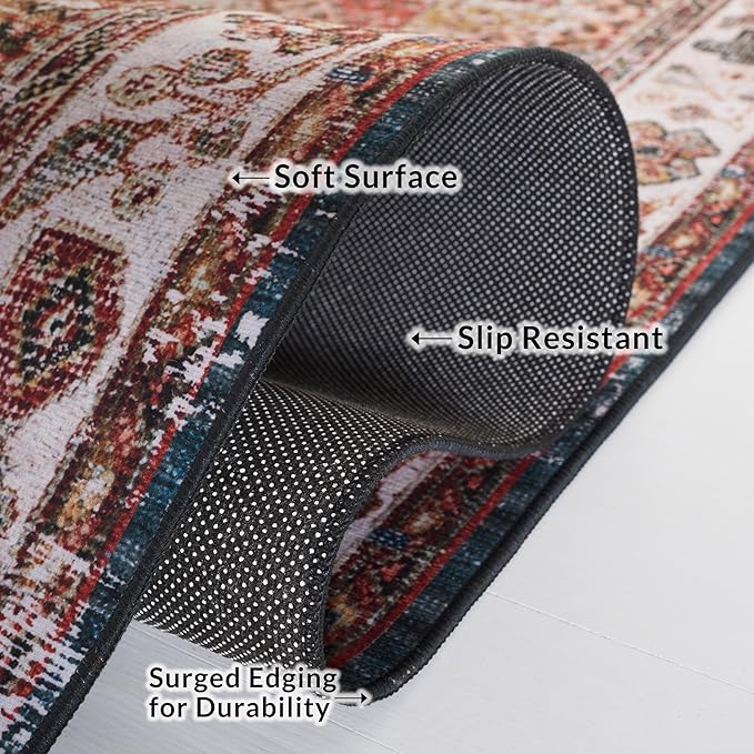 SAFAVIEH Washable Rug Tucson Collection - 4' Square, Ivory & Green, Slip Resistant & Easy to Clean, Ideal for Foyer, Kitchen, Nursery, Office, Bedroom (TSN114A)