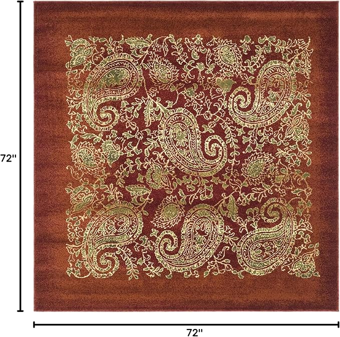 SAFAVIEH Lyndhurst Collection Area Rug - 6' Square, Red & Multi, Traditional Paisley Design, Non-Shedding & Easy Care, Ideal for High Traffic Areas in Living Room, Bedroom (LNH224B)