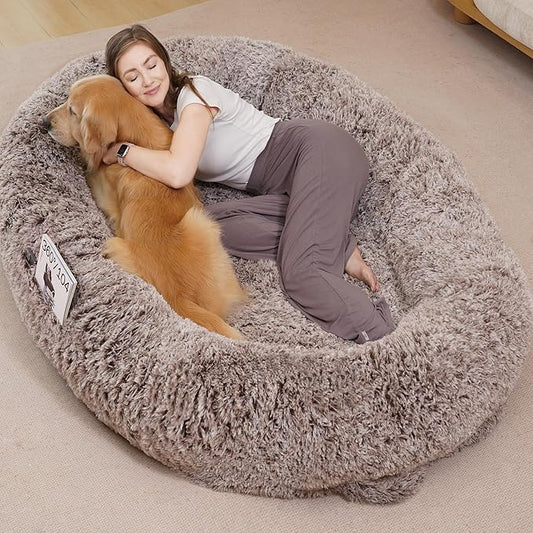 Human Dog Bed, 74.8''x47.2''x13.7'' Size Fits Adult and Pet Washable Giant People Dog Bed, Brown