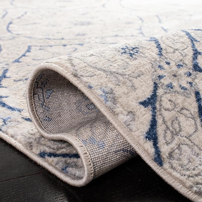SAFAVIEH Area Rug 8x10 - Brentwood Collection - Large - Light Grey & Blue, Floral Damask Trellis Design, Non-Shedding & Easy Cleaning, Ideal for Living Room, Bedroom, Office, Dining Space BNT860G