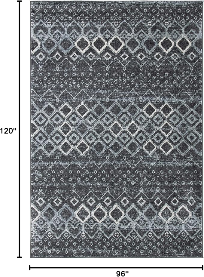 SAFAVIEH Area Rug 8x10 - Amsterdam Collection - Large - Dark Grey & Light Grey, Moroccan Boho Design, Non-Shedding & Easy Cleaning, Ideal for Living Room, Bedroom, Office, Dining Space (AMS108J)
