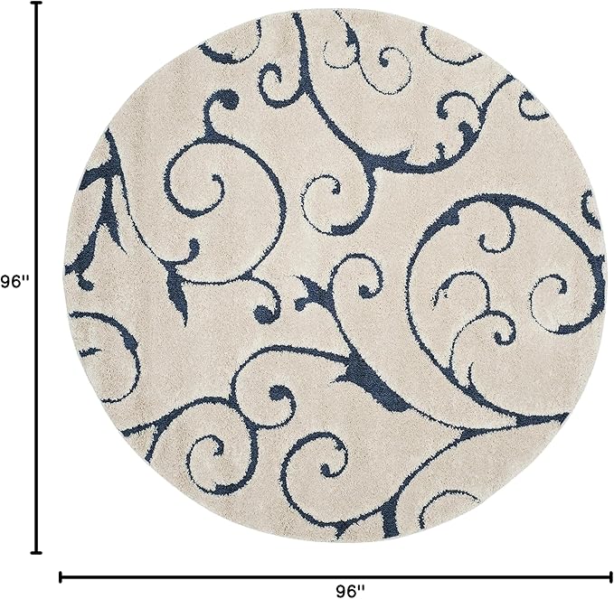SAFAVIEH Florida Shag Collection Area Rug - 8' Round, Cream & Blue, Scroll Design, Non-Shedding & Easy to Clean, High-Low Plush Pile, Ideal for Living Room, Bedroom, Dining Space (SG455-1165)