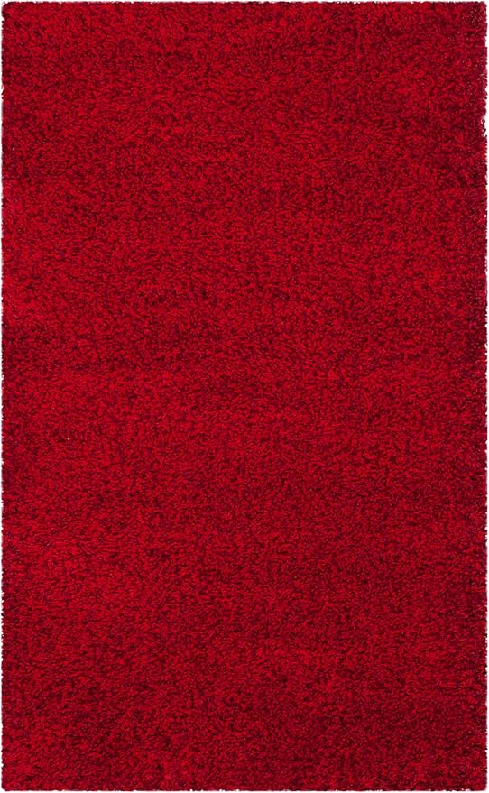 SAFAVIEH Santa Monica Shag Collection 4' x 6' Red SGN725 Solid Non-Shedding Living Room Bedroom Dining Room Entryway Plush 2-inch Thick Area Rug