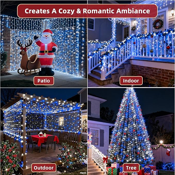 240ft Outdoor Christmas Lights, 750 LED Super Long String Lights 12 Modes & Timer Memory, Dimmable Outsite Waterproof Light Strings for Xmas Tree Garden Wedding Party Holiday Decorations Blue &White
