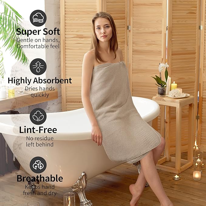 Microfiber Waffle Bath Towels, 4 Pieces, Soft, Absorbent, Fast Drying, Lint Free 430 GSM (Beige)