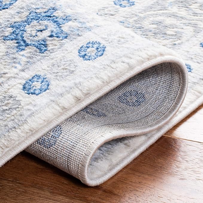 SAFAVIEH Brentwood Collection 5'3" x 7'6" Ivory/Blue BNT870A Oriental Damask Trellis Non-Shedding Living Room Bedroom Dining Home Office Area Rug