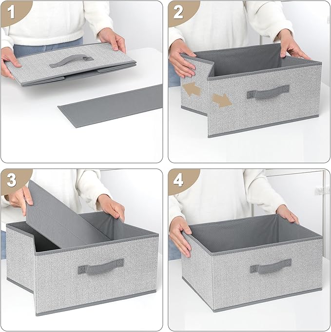 15.7 Inch Storage Baskets, Woven Fabric Bins, Storage Cubes with Reinforced Handles, Organizer Bins for Closet Shelves, Foldable, for Clothes (Gray, 4PCS/15.7*11*7.8inch)