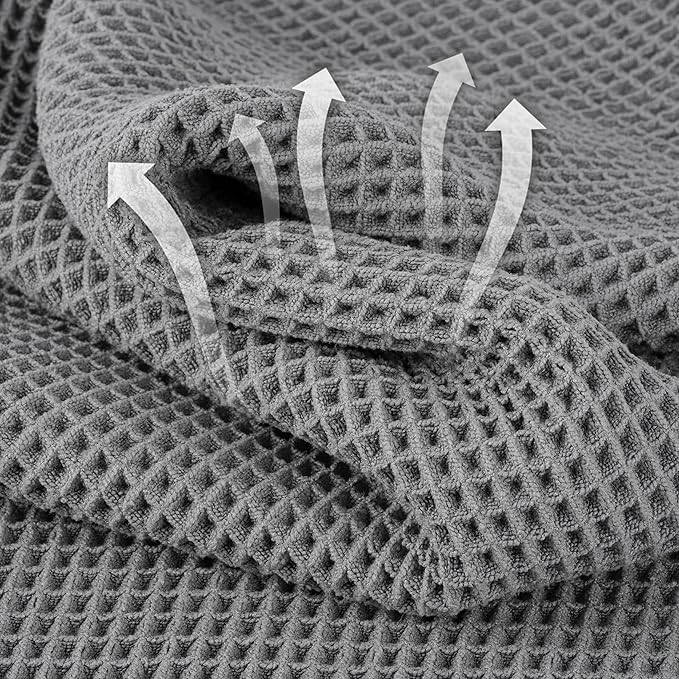 Microfiber Waffle Bath Towels, 4 Pieces, Soft, Absorbent, Fast Drying, Lint Free 430 GSM (Gray)