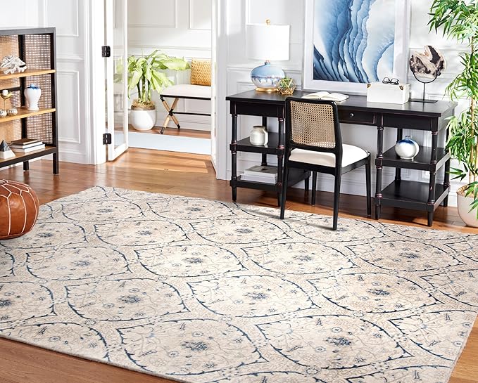 SAFAVIEH Area Rug 8x10 - Brentwood Collection - Large - Light Grey & Blue, Floral Damask Trellis Design, Non-Shedding & Easy Cleaning, Ideal for Living Room, Bedroom, Office, Dining Space BNT860G