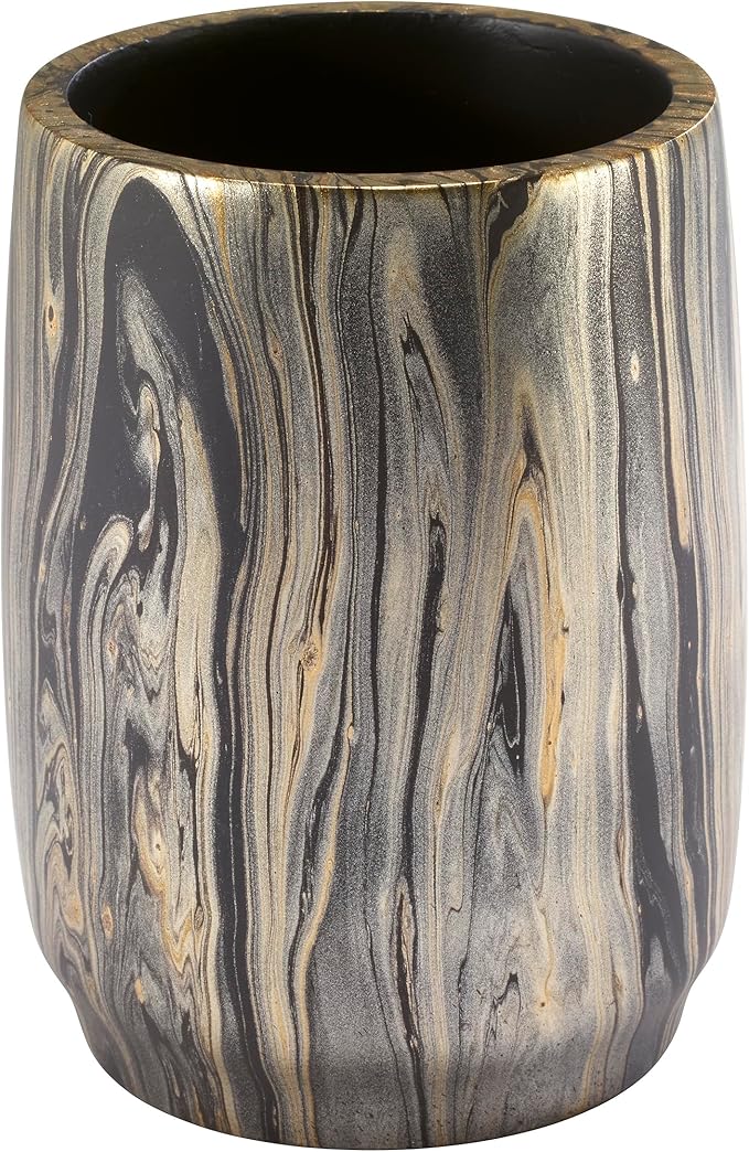 Nicole Miller - Tumbler, Resin Countertop Accessories, Ideal for Home & Bathroom, Dorm Room Essentials (Harper Collection, Black/Gold)