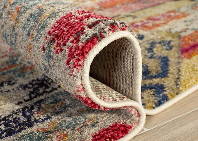 SAFAVIEH Monaco Collection X-Large Area Rug - 12' x 18', Light Grey & Multi, Tribal Distressed Design, Non-Shedding & Easy Care, Ideal for High Traffic Areas in Living Room, Bedroom (MNC222G)