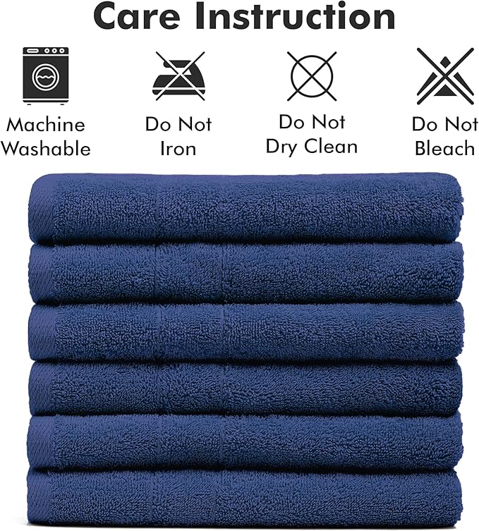 100% Cotton Hand Towels for Bathroom – Soft & Absorbent Towel Set– Pack of 6 Small Towel (34x20in) – Quick Dry Luxury Cotton Hand Towels – Royal Blue
