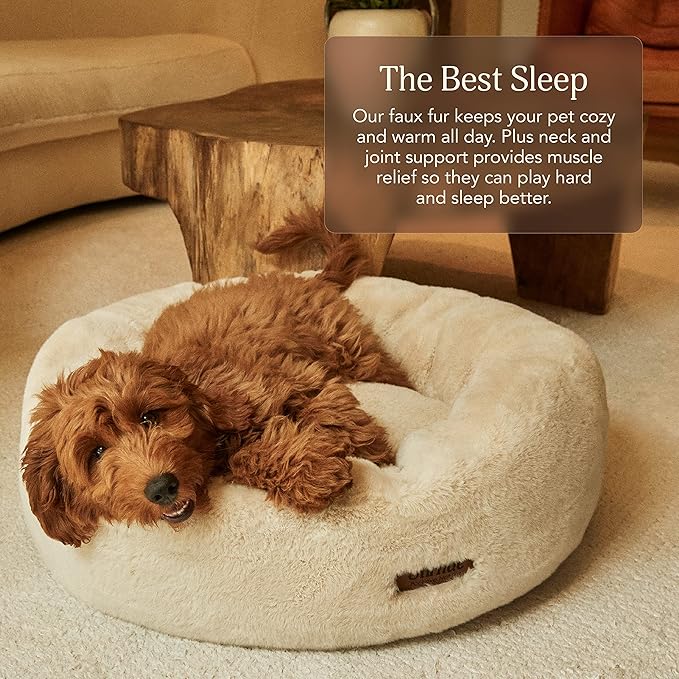 UnHide Floof Pet Bed - Small (23" x 8") - Extra Soft Dog Bed - Removable Faux Fur Cover - Machine Washable - Helps Ease Pet Anxiety & Provides The Perfect Sleep - Taupe Ducky