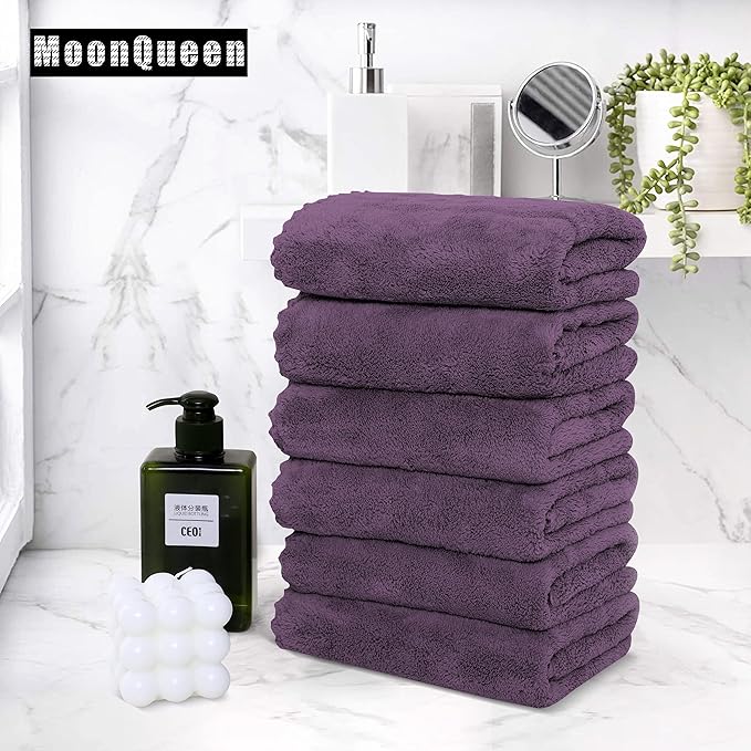6 Pack Premium Hand Towels - Quick Drying - Microfiber Coral Velvet Highly Absorbent Towels - Multipurpose Use as Hotel, Bathroom, Shower, Spa, Hand Towel 16 x 28 inches (Plum)