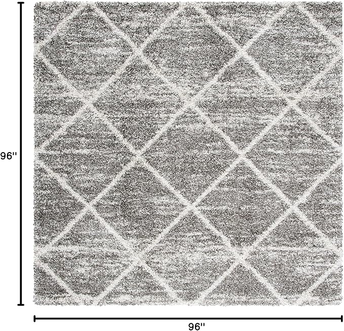SAFAVIEH Hudson Shag Collection Area Rug - 8' Square, Distressed Grey & Ivory, Trellis Design, Non-Shedding & Easy Care, 2-inch Thick Ideal for High Traffic Areas in Living Room, Bedroom (SGH281K)