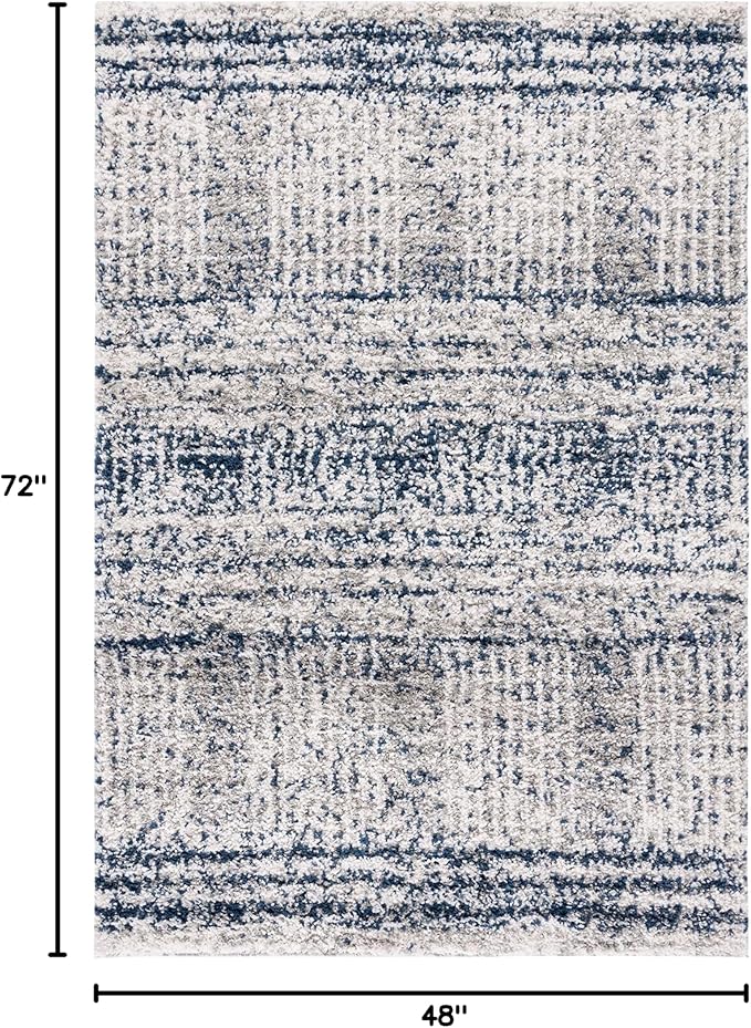 SAFAVIEH Jericho Shag Collection Accent Rug - 4' x 6', Navy & Ivory, Design, Non-Shedding & Easy Care, 1.2-inch Thick Ideal for High Traffic Areas in Entryway, Living Room, Bedroom (JER100N)