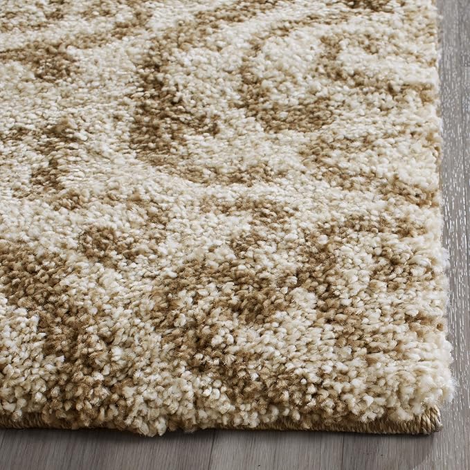 SAFAVIEH Florida Shag Collection Runner Rug - 2'3" x 10', Cream & Beige, Damask Design, Non-Shedding & Easy Care, 1.2-inch Thick Ideal for High Traffic Areas in Living Room, Bedroom (SG462-1113)