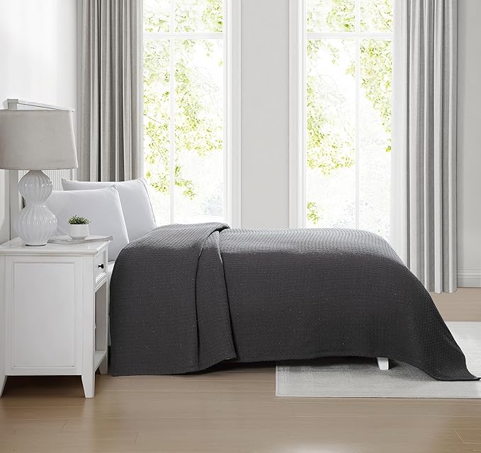 Beatrice Home Fashions Grand Hotel Lightweight All-Natural 100% Cotton Waffle Weave Blanket, King, Dark Gray