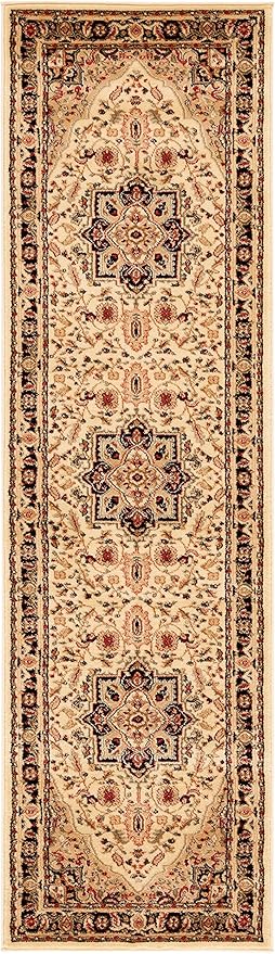 SAFAVIEH Lyndhurst Collection Runner Rug - 2'3" x 8', Beige & Black, Traditional Oriental Design, Non-Shedding & Easy Care, Ideal for High Traffic Areas in Living Room, Bedroom (LNH330C)