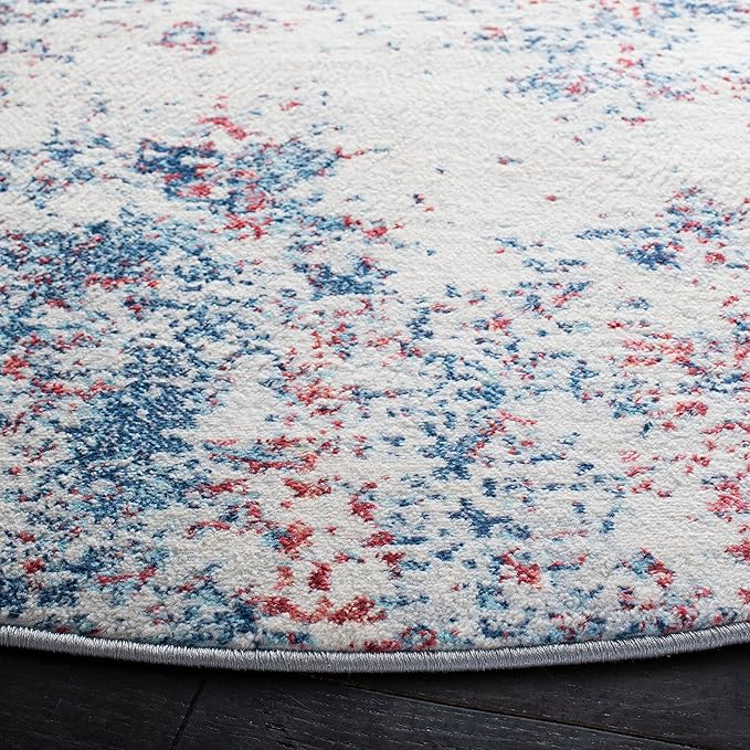 SAFAVIEH Brentwood Collection Area Rug - 5' Round, Navy & Red, Modern Abstract Design, Non-Shedding & Easy Care, Ideal for High Traffic Areas in Living Room, Bedroom (BNT822N)
