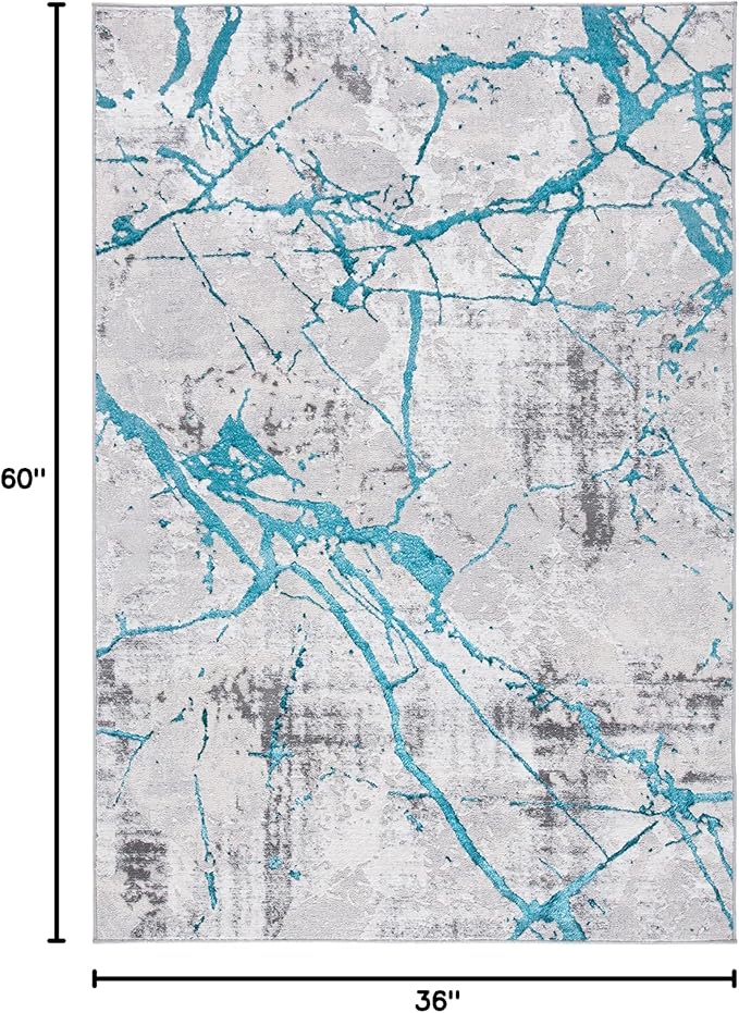 SAFAVIEH Amelia Collection Accent Rug - 3' x 5', Grey & Aqua, Modern Abstract Design, Non-Shedding & Easy Care, Ideal for High Traffic Areas in Entryway, Living Room, Bedroom (ALA293H)