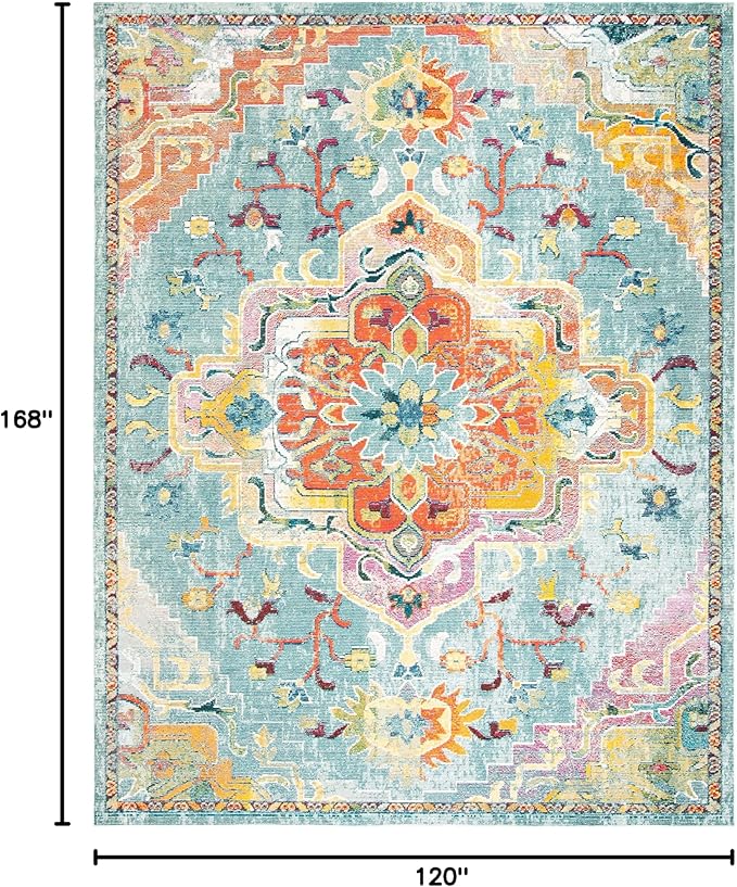 SAFAVIEH Crystal Collection Area Rug - 10' x 14', Teal & Orange, Medallion Distressed Design, Non-Shedding & Easy Care, Ideal for High Traffic Areas in Living Room, Bedroom (CRS501J)