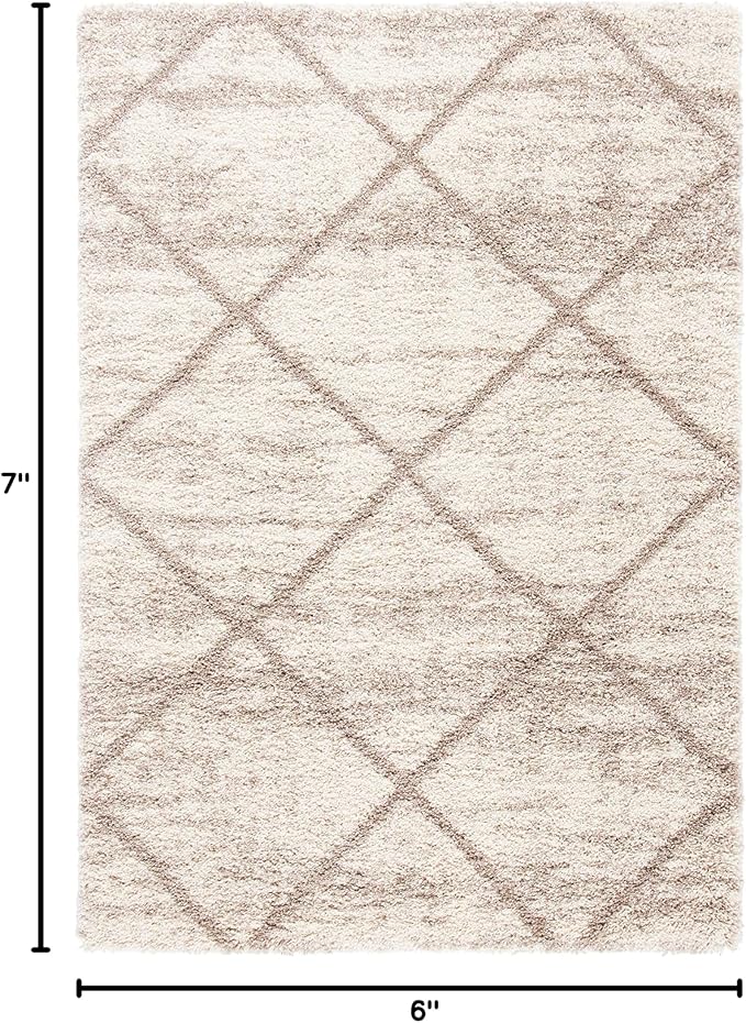 SAFAVIEH Hudson Shag Collection Area Rug - 5'3" x 7'6", Multi Ivory & Beige, Trellis Design, Non-Shedding & Easy Care, 2-inch Thick Ideal for High Traffic Areas in Living Room, Bedroom (SGH281H)