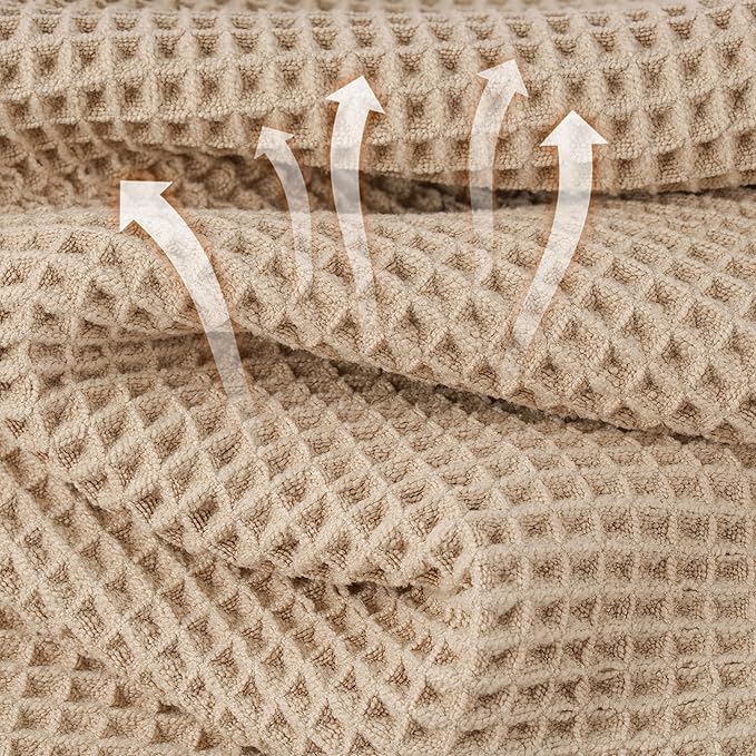 Microfiber Waffle Bath Towels, 4 Pieces, Soft, Absorbent, Fast Drying, Lint Free 430 GSM (Beige)