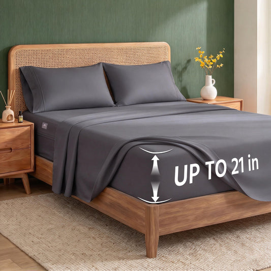 Deep Pocket King Sheet Set, Cooling Bedding With Side Pockets - Image 1