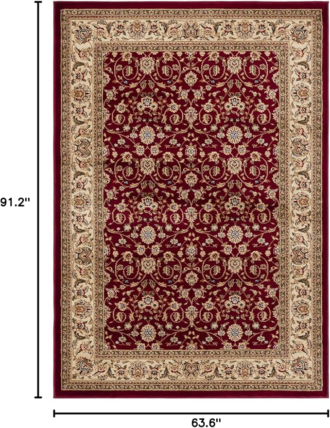SAFAVIEH Lyndhurst Collection Area Rug - 5'3" x 7'6", Red & Ivory, Traditional Oriental Design, Non-Shedding & Easy Care, Ideal for High Traffic Areas in Living Room, Bedroom (LNH312A)