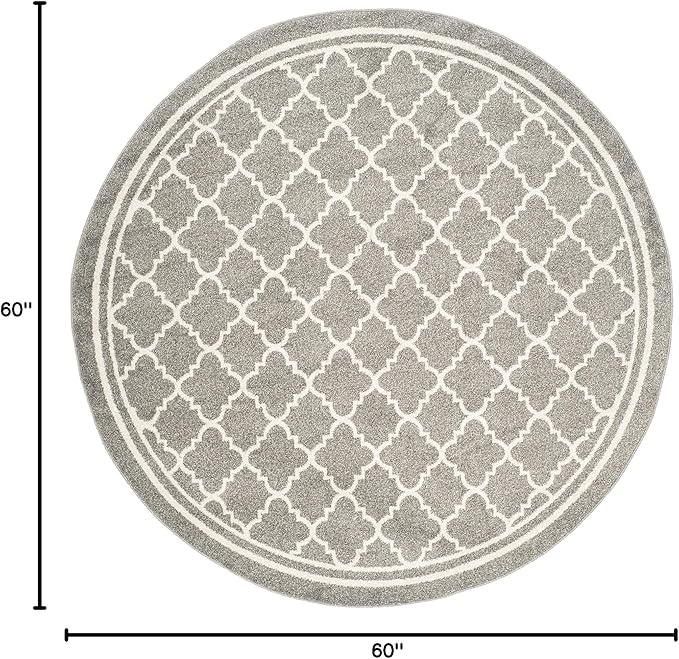 SAFAVIEH Amherst Collection 5' Round Dark Grey/Beige AMT422R Moroccan Trellis Non-Shedding Dining Room Entryway Foyer Living Room Bedroom Area Rug