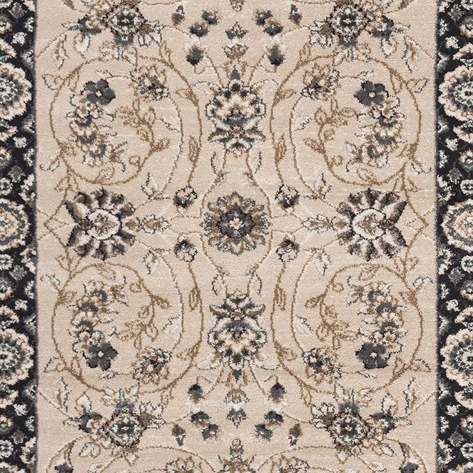 SAFAVIEH Lyndhurst Collection Area Rug - 5'3" x 7'6", Light Beige & Anthracite, Traditional Oriental Design, Non-Shedding & Easy Care, Ideal for High Traffic Areas in Living Room, Bedroom (LNH340K)