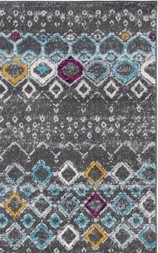 SAFAVIEH Amsterdam Collection Runner Rug - 2'3" x 14', Dark Grey & Ivory, Moroccan Boho Design, Non-Shedding & Easy Care, Ideal for High Traffic Areas in Living Room, Bedroom (AMS108H)