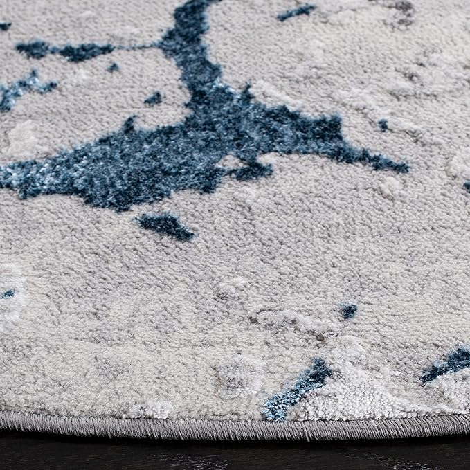 SAFAVIEH Amelia Collection 6'7" Round Grey/Blue ALA293F Damask Distressed Non-Shedding Dining Room Entryway Foyer Living Room Bedroom Area Rug