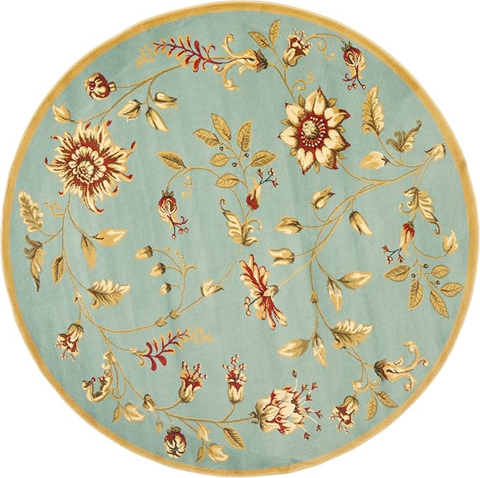 SAFAVIEH Lyndhurst Collection Area Rug - 5'3" Round, Blue & Multi, Traditional Floral Design, Non-Shedding & Easy Care, Ideal for High Traffic Areas in Living Room, Bedroom (LNH552-6591)