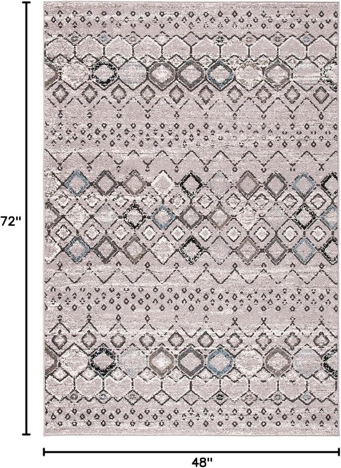 SAFAVIEH Amsterdam Collection Accent Rug - 4' x 6', Light Grey & Brown, Moroccan Boho Design, Non-Shedding & Easy Care, Ideal for High Traffic Areas in Entryway, Living Room, Bedroom (AMS108F)