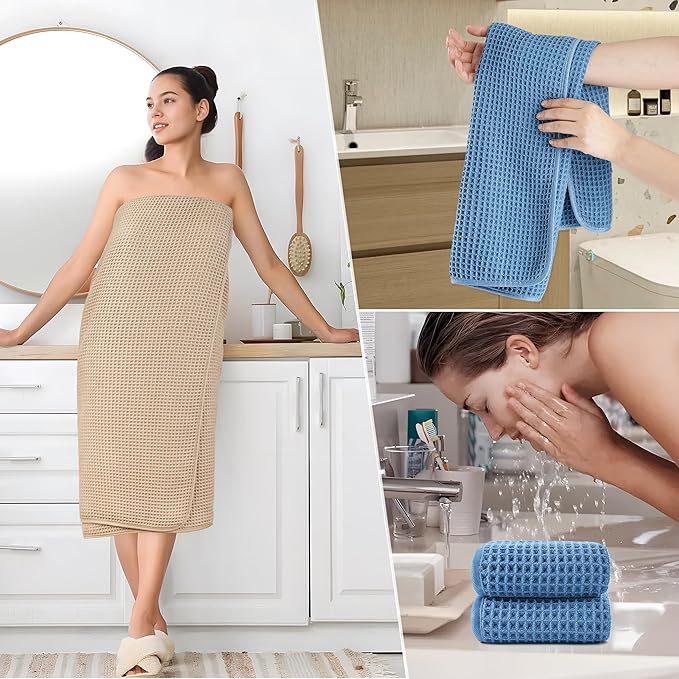 430 GSM Microfiber Quick Dry Lint Free Oversize Bath Towel Set, 6 Piece (Waffle Weave)