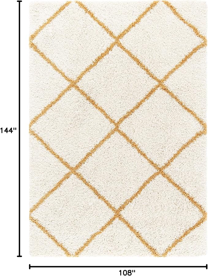 SAFAVIEH Hudson Shag Collection Area Rug - 9' x 12', Ivory & Gold, Modern Trellis Design, Non-Shedding & Easy Care, 2-inch Thick Ideal for High Traffic Areas in Living Room, Bedroom (SGH281E)
